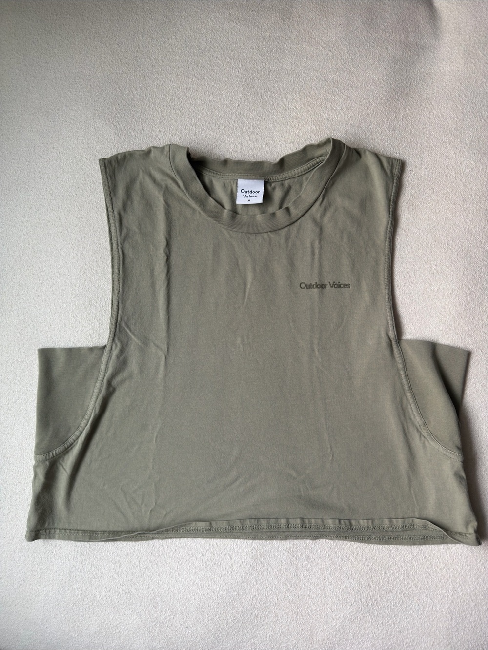 Outdoor Voices Olive Green Cropped Muscle Tee